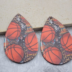 Basketball Printed Wood Teardrop Earrings,Wood Cutout Dangle Earring,Unfinished Wooden Pendants,Painted Wooden Charm Blank For DIY Crafts