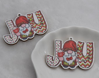 Print Series - Christmas Santa Claus Candy Cane Wood Earring Blank,Cutout Wooden Pendant,Drop Earrings,Dangle Earrings,Jewelry Finding Charm
