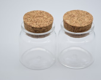 1 clear glass bottles with cork,50ml glass vials with wood plugs,transparent glass jars with wood lids,empty vial jar containers,47x50mm