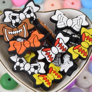 Football/Rugby Basketball Baseball Soccer Volleyball Bowknot Focal Silicone Beads,Bow Knot DIY Focus Pen Bead,Loose Beads,Lanyard Beads