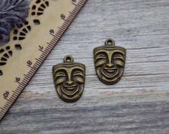 10 Mask Charm Drama Mask Charm Theatre Mask Charm Opera Mask Comedy Tragedy Mask Charm Pendants Necklace Bracelet Earring 24mm*15mm