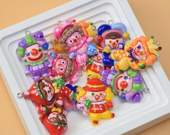 Pendentif clown en résine, breloque-cadeau en plastique, accessoires de bijoux à faire soi-même, boucle d'oreille, porte-clés, bracelet, collier, fabrication de pendentifs, fournitures créatives pour porte-clés