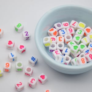 Mix Colors-50 Plastica Cubo Quadrato Numero Perline Charms, Acrilico Numero Charms, Forniture per perline, Pendenti per perline, Creazione di gioielli, 6mmx6mm