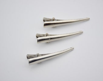 20 clips de cocodrilo de metal plateado oscuro, barrettes de cocodrilo, clips para el cabello, clips de cocodrilo con dientes, clips para el cabello en blanco, accesorios para el cabello 40 mm