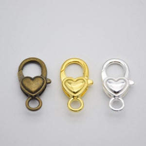 10 heart lobster claw clasp,lobster claw clip,heart bunckle,heart hook,clasp closure,clasp fastener,clasp connector,27x13mm