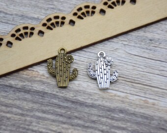 10 Cactus Charm Cacti Charm Cactus Flower Desert Plant Saguaro Cacti Potted Succulent Charm Pendant Necklace Bracelet Earring 20mm*16mm