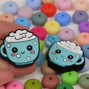 Cartoon Coffee Cup Focal Silicone Beads,Drink Mug DIY Pen Loose Bead,Gifts Focus Beads,Jewelry Accessories,Lanyard,keycain,Bag Beads image 2