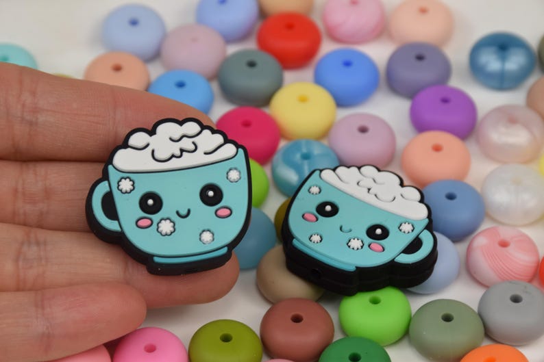 Cartoon Coffee Cup Focal Silicone Beads,Drink Mug DIY Pen Loose Bead,Gifts Focus Beads,Jewelry Accessories,Lanyard,keycain,Bag Beads image 2
