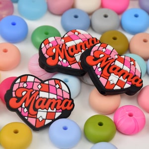 Mama Herz Focal Silikonperlen, Muttertag Mama DIY Fokus Stift Perle, Lose Perlen, Geschenke Perlen, Schmuckzubehör, Armband, Schlüsselband Perlen