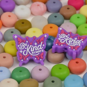 Butterfly Focal Silicone Beads,Be Kind Always DIY Focus Pen Bead,Loose Beads,Gifts Beads,Jewelry Accessories,Craft Wristlet,Lanyard Beads