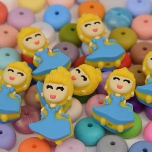 3D Prinzessin Fokal Silikonperlen, DIY Charakter Fokus Stift Perle,Geschenk Charms,Schmuckzubehör,Handwerk Perlen Zubehör,Armband,Schlüsselband Perlen
