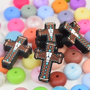 Cross Focal Silikonperlen, Western Bull DIY Pen Bead, Geschenke Charm Perlen, Schmuckzubehör, Bastelbedarf, Armband, Schlüsselanhänger, Lanyard Perlen