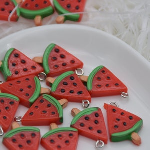 10 Resin/Plastic Watermelon Cabochons,Christmas Tree Ornament,Party Decor,House Decoration,Kawaii Decoden Cute Fruit Charms,23mmx16mm