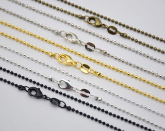10 ball chain necklace with lobster clasp,1.5mm 18 inch or 20 inch metal ball chain,bead chain,delicate chain,jewelry chain,finished chain