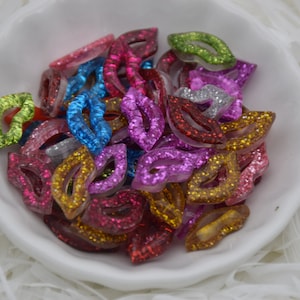 20 Resin/Plastic Glitter Glowing Lip Cabochons,Christmas Tree Ornament,Party House Decoration,Kawaii Decoden Cute Mouth Charms,17mmx9mm