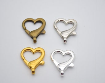 10 heart lobster claw clasp,lobster claw clip,heart bunckle,heart hook,clasp closure,clasp fastener,clasp connector,26x21mm