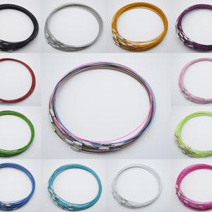 10 wire choker necklace,stainless steel wire necklace cord collar choker screw clasp,metal wire collar necklace,bead charm wire,18 inch,1mm