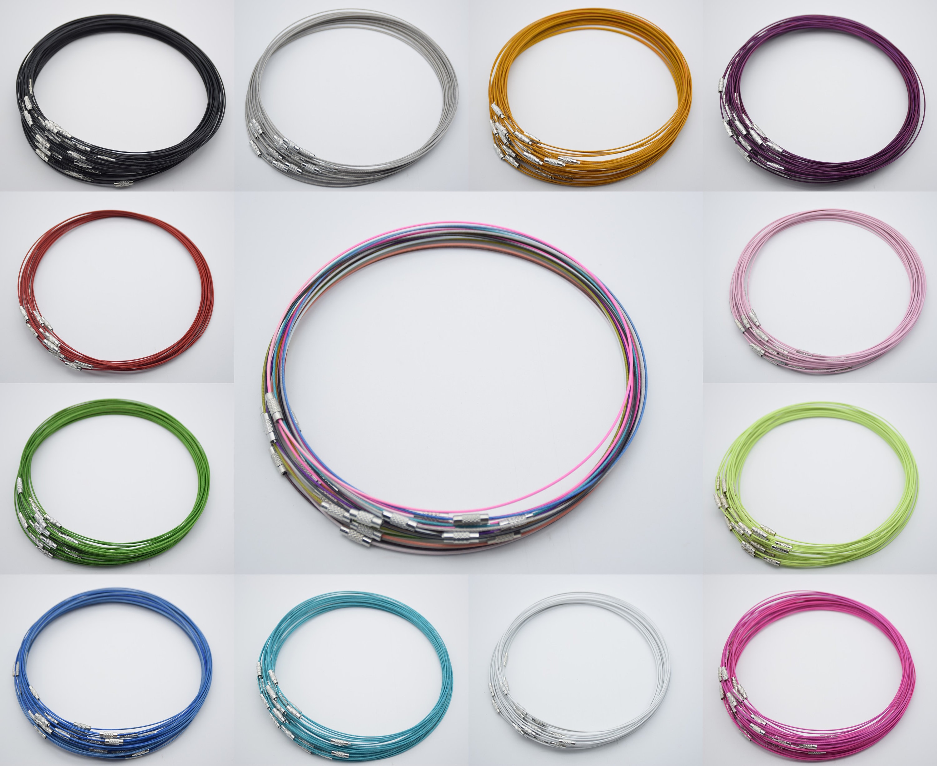 10 wire choker necklace,stainless steel wire necklace cord collar choker screw clasp,metal wire collar necklace,bead charm wire,18 inch,1mm