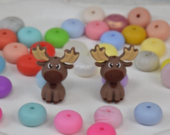 3D Reh Silikon Perlen,Elch Reindeer Tier Focal Bead, Geschenke für Perlenstifte