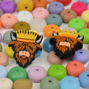 Highland Cow Crown King Focal Silicone Beads,DIY Focus Pen Bead,Loose Beads,Gifts Beads,Jewelry Accessories,Craft Wristlet,Lanyard Beads
