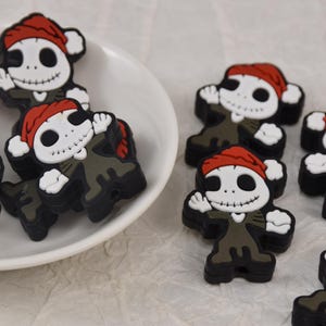 Skeleton Halloween Spooky Santa Hat Silicone Beads,Skull Focal Beads,DIY Loose Pen Bead,Focus Gifts Beads,Lanyard Beads,Wholesale Beads