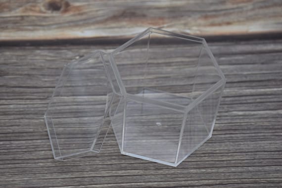 2PCS 65mmx60mmx55mm 六角形透明プラスチックボックス、蓋付きボックス