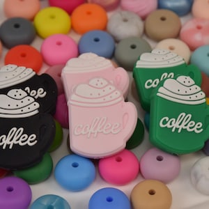 Kaffee Tasse Fokal Silikon Perlen,DIY Fokus Stift Perle,Geschenke Charm Perlen,Schmuckzubehör,Bastelbedarf,Armband,Schlüsselanhänger,Lanyard Perlen
