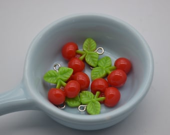 10 cabujones de cereza de resina/plástico, adorno para árbol de Navidad, decoración para fiestas, decoración del hogar, adorables dijes de frutas Kawaii Decoden, 20 mm x 17 mm