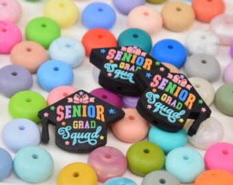 Senior Grad Squad Fokal Silikon Perlen, Abschluss Hut DIY Fokus Stift Perle, Cap Lose Perlen, Geschenke Schmuck Zubehör, Armband, Lanyard Perlen