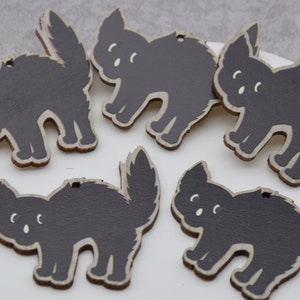 Cat Printed Halloween Wood Earrings,Shaped Cutout Wooden Pendants,Painted Dangle Drop Earring Blank Charm,DIY Jewelry Making Supply