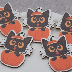 Cat Pumpkin Printed Halloween Wood Earrings,Shaped Cutout Wooden Pendants,Painted Dangle Drop Earring Blank Charm,Jewelry Making Supply