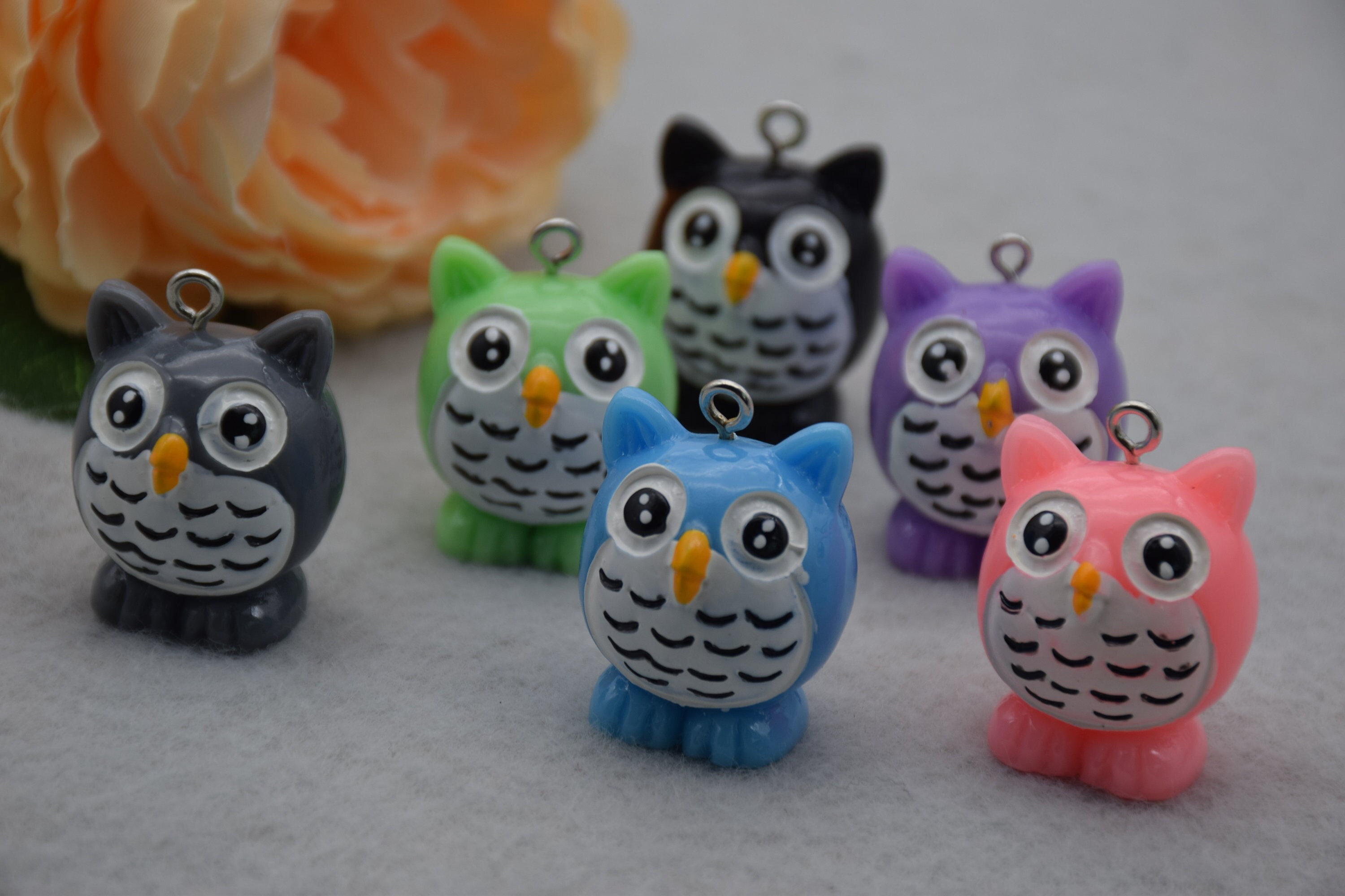 6 Resin/Plastic Owl Cabochons,Christmas Tree Ornament,Party Decoration,Kawaii Decoden Cute Animal Ch