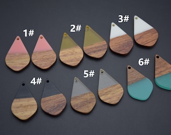 Resin & Wood Teardrop Earring Charm,Hoops Bead With Connector Loop Holes Dangle Earrings,Wooden Drop Accessory,Jewelry Making Pendant Craft