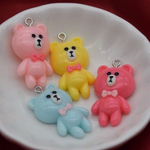 10 Resin/Plastic Bear Cabochons,Christmas Tree Ornament Scrapbook,Party Decoration,Kawaii Decoden Cute Animal Charms Pendants,33mmx17mm