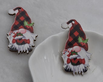 Print Series - Christmas Santa Claus Wood Earring Blanks,Cutout Wooden Pendant,Drop Earrings,Dangle Earrings,Jewelry Findings Charm