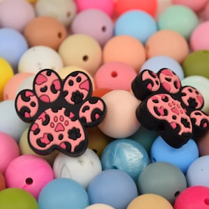 Leopard Print Paw Focal Silicone Beads,Dog Paw DIY Focus Pen Bead,Loose Beads,Gifts Beads,Jewelry Accessories,Wristlet,Lanyard Beads