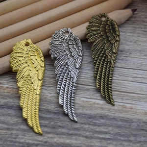 10 Metal Feather Wings Charms Pendants 50mm*17mm