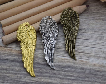 10 Metal Feather Wings Charms Pendants 50mm*17mm