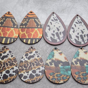 Animal Grain Print Wood Earring Blanks,Teardrop Shape Wooden Earrings,Cut Out Earring Charm,Earring Making Accessory,Cheetah Leopard Earring