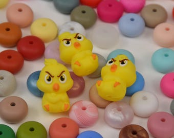3D Angery Chick Focal Silicone Beads,Chicken DIY Focus Pen Bead,Loose Beads,Gifts Beads,Jewelry Accessories,Wristlet Beads,Lanyard Beads