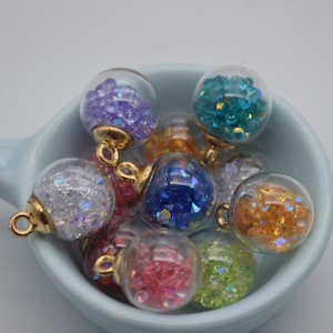 10 mix colors glass globe charm,crystal ball,round shape inside ball pendant,glass bubble,necklace bracelet earring,21*16mm