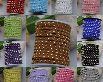 35 Colors For Choice-20 Yards 5mm(width)x2mm(thickness) Artificial/Faux Suede Cord With 3mm Round Gold Studded Rivets