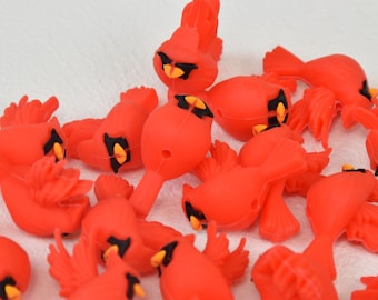 Perline in silicone 3D a forma di uccello cardinale rosso, perline sciolte fai da te, perline con ciondoli, accessori per gioielli, forniture artigianali, cordini, portachiavi, perline per borse