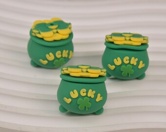 Perles focales en silicone 3D trèfle porte-bonheur pour la Saint-Patrick, perles pour stylo bricolage, breloques cadeaux, accessoires bijoux, cordon, porte-clés, perles pour sac