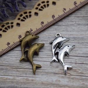 10 Dolphin Animal Charm Pendant Necklace Ornament Bracelet Decoration Earring Crafts 34mm*22mm