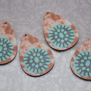 Gemstone Print Wood Teardrop Earrings,Wood Laser Cutout,Unfinished Wooden Pendants,Drop Earrings,Painted Wooden Charms DIY Jewelry Making
