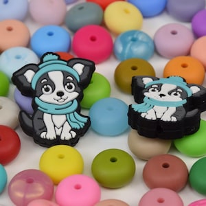 Cartoon Dog Animal Focal Silicone Beads,Winter Pet DIY Pen Loose Bead,Gifts Focus Beads,Jewelry Accessories,Lanyard,keycain,Bag Beads
