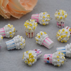 6 Resin/Plastic Yummy Popcorn Dessert Cabochons,Christmas Tree Ornament,Food Charms,Kawaii Decoden Cute Foodie Charms,27mmx17mmx17mm