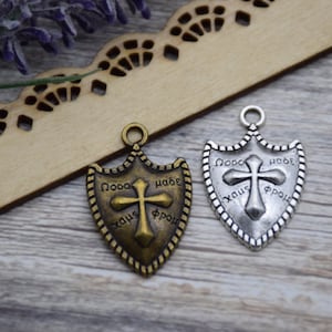 10 Cross Shield Charm Pendant Necklace Ornament Bracelet Decoration Earring Crafts 31mm*20mm