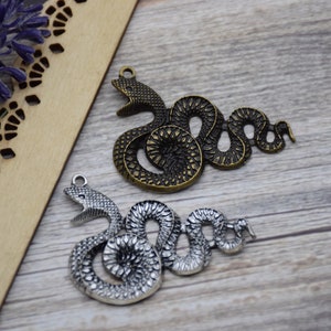 May include: Two metal snake charms, one in silver and one in bronze. Both charms feature a detailed snake design with scales and a curled tail.